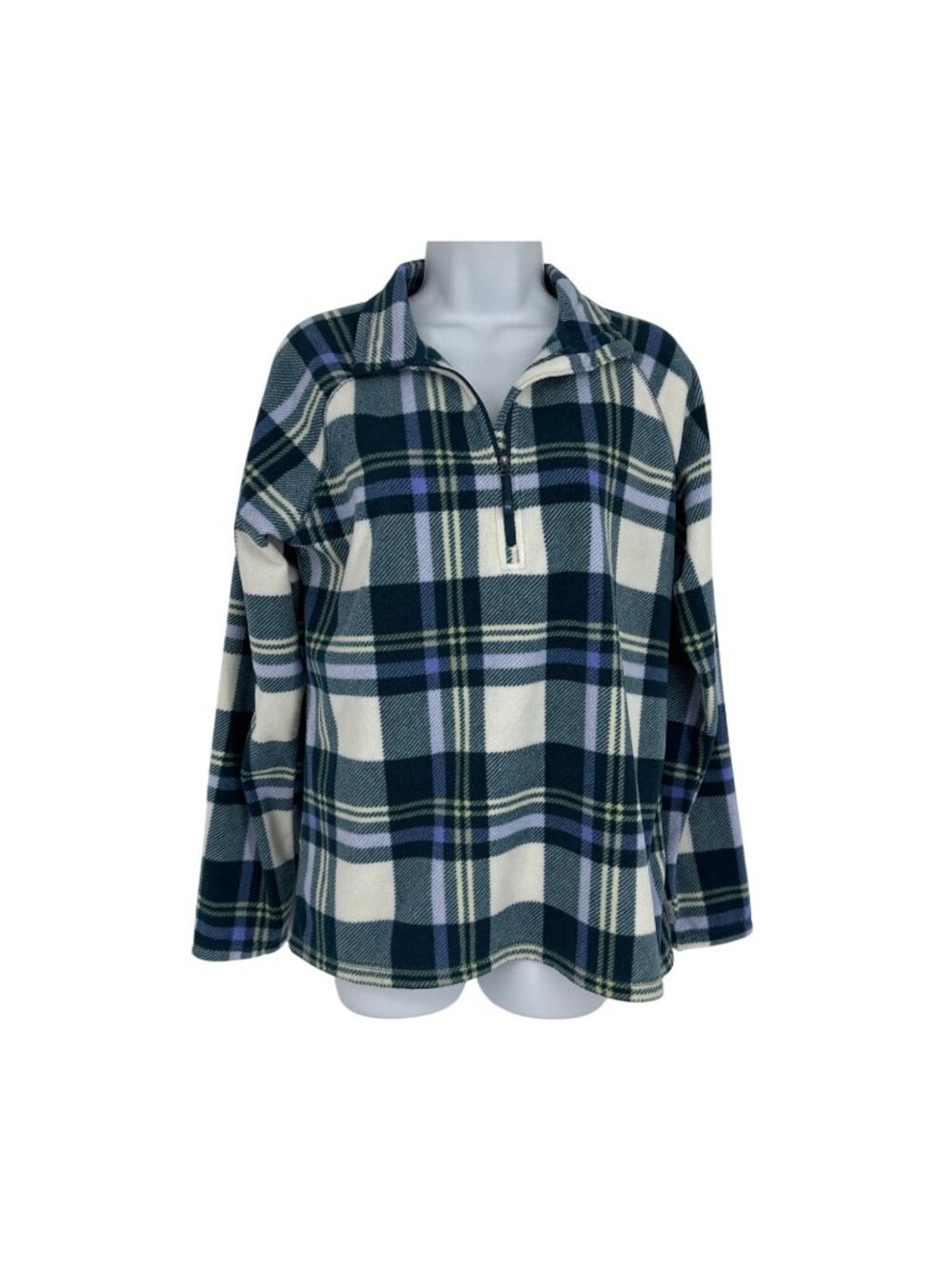 Eddie Bauer Women's Plaid Long Sleeve 1/4 Zip Fleece Pullover Size M